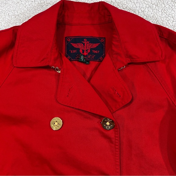 Lauren Ralph Lauren Large Red Gold Cotton Peacoat Jacket Nautical Anchor Button - Picture 2 of 9